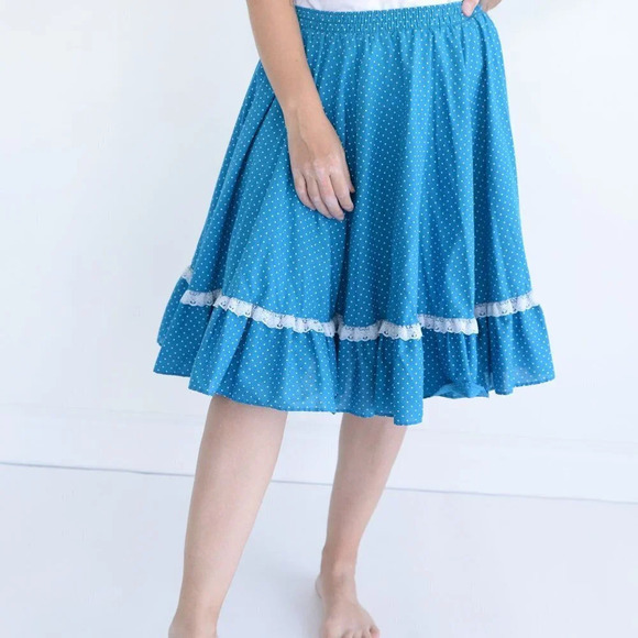 Vintage Malco Modes "Partners Please!" Blue Polka Dot Flowy Midi Skirt M - Picture 3 of 12